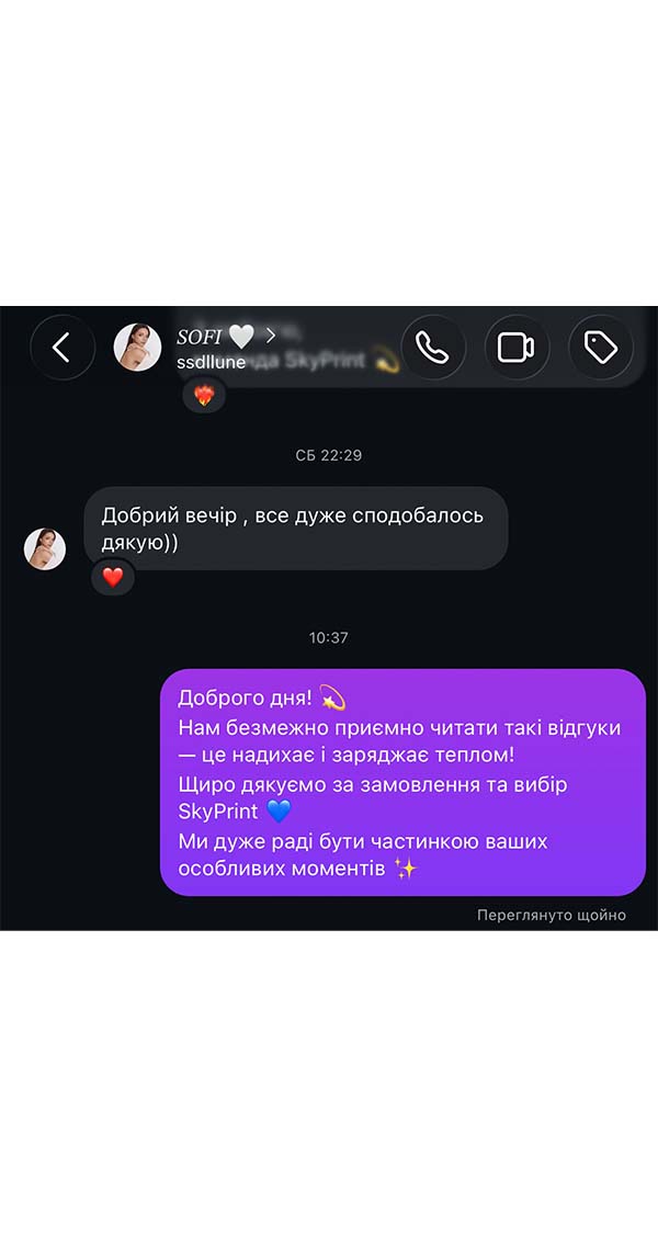 Повідомлення клієнта про враження від замовленої картини
