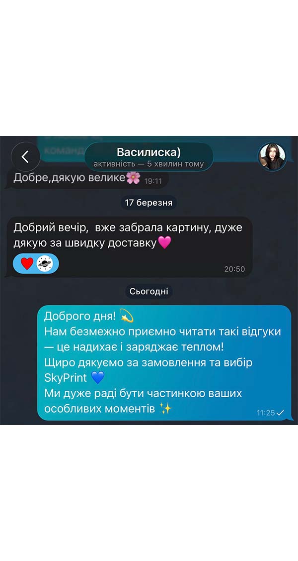 Скріншот із враженнями клієнта від замовлення у SkyPrint